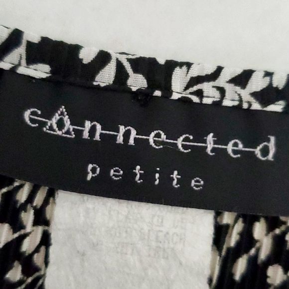 Connected Vintage Retro 90s Black White Botanical Print Ribbed Fabric Midi Dress - Picture 6 of 7